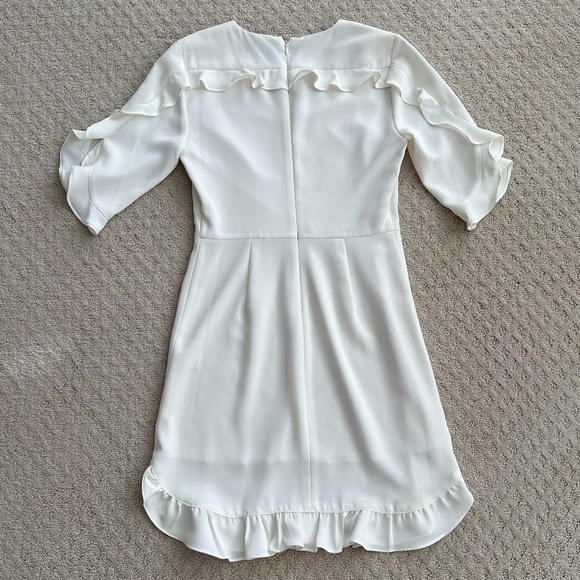 CeCe White Ruffle V-Neck Sheath Dress Size 0 Feminine Bridal Shower Summer - Picture 8 of 13